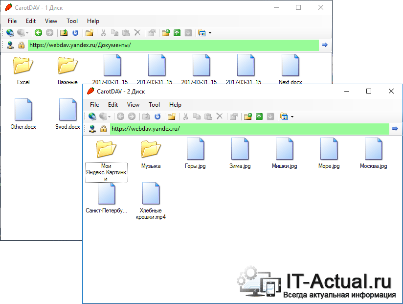 Несколько копий CarotDAV с одновременным доступом к разным хранилищам Яндекс Диска